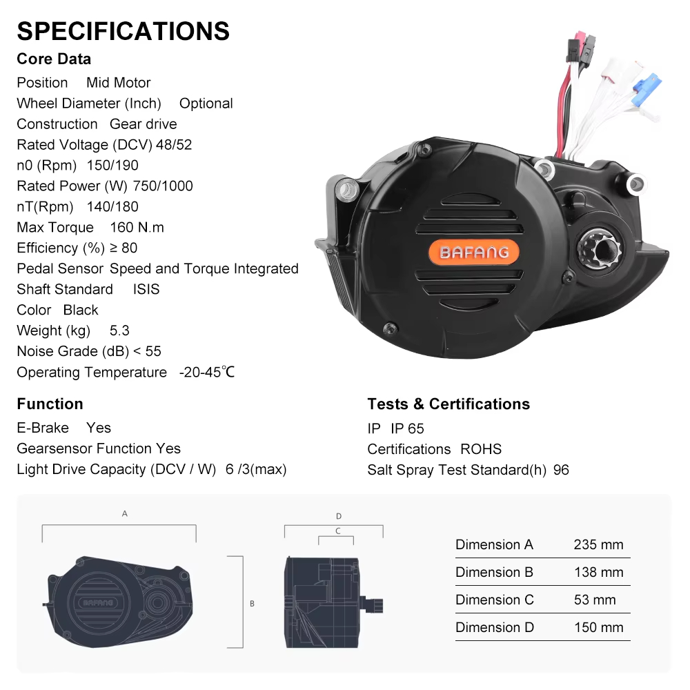 Ebike Bafang M620 G510 48/52V  - Mid Drive Conversion Kit 1000W 评论和价格